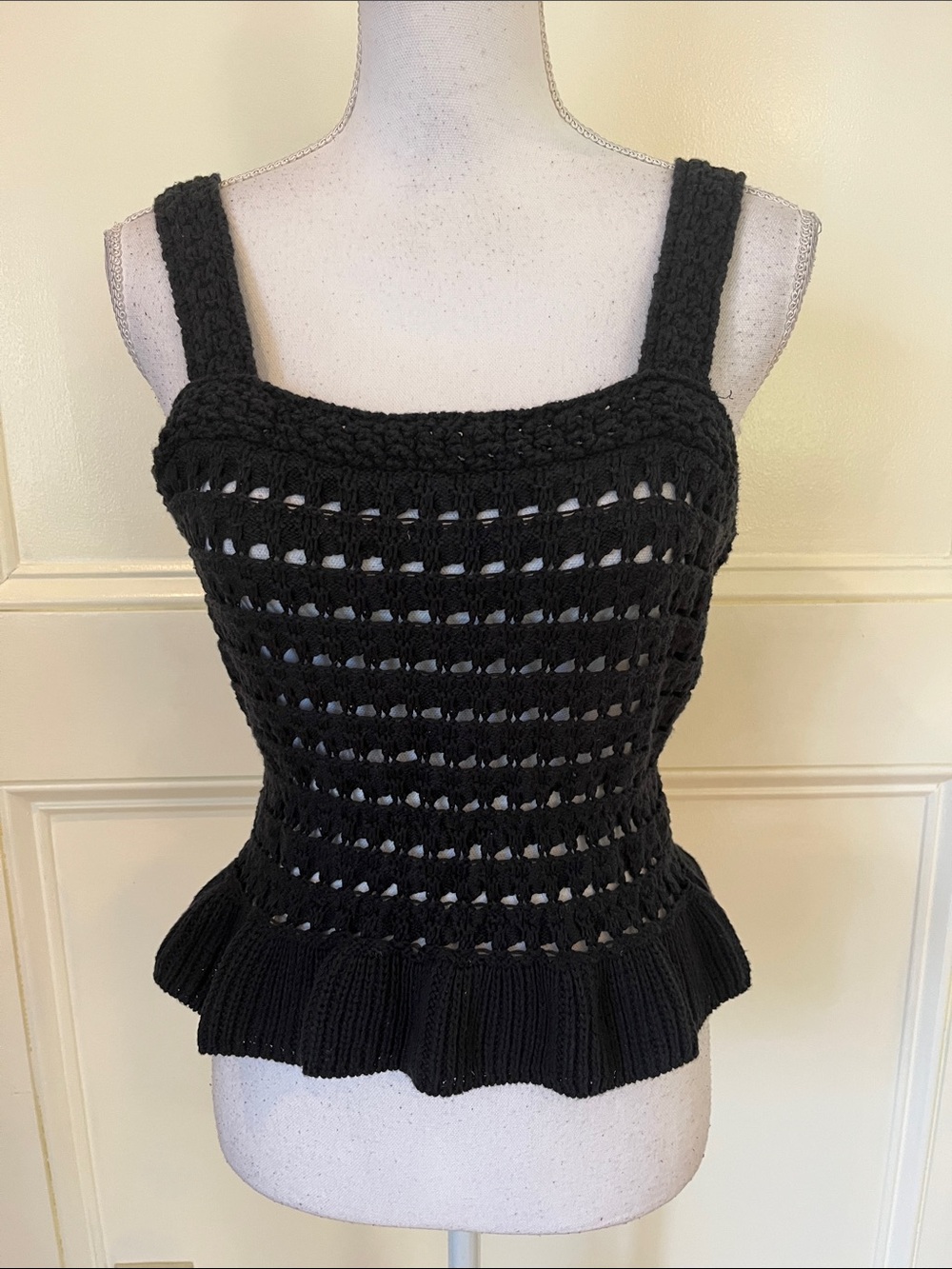 J. Crew Black Crochet Peplum Tank Top